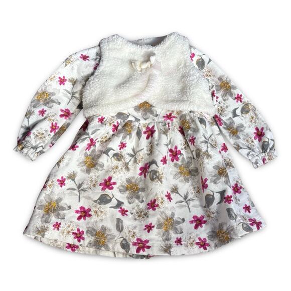 Just One You Carter’s Floral Baby Dress Sherpa Vest 12 Months Winter Holiday - Picture 1 of 7